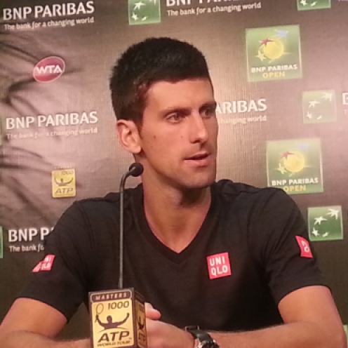 Novak Djokovic speaks during a press conference at the BNP Paribas Open in March, 2015.